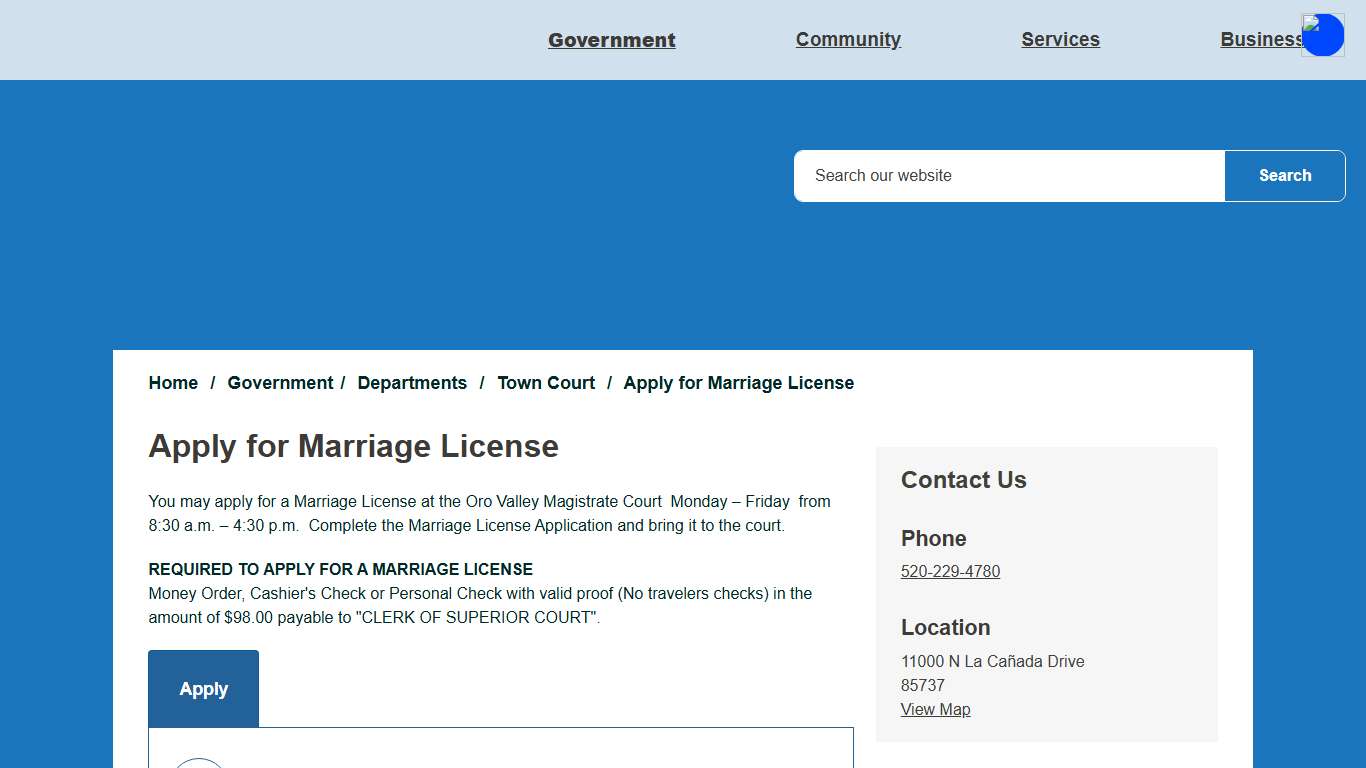 Apply for Marriage License – Oro Valley | it's in our nature