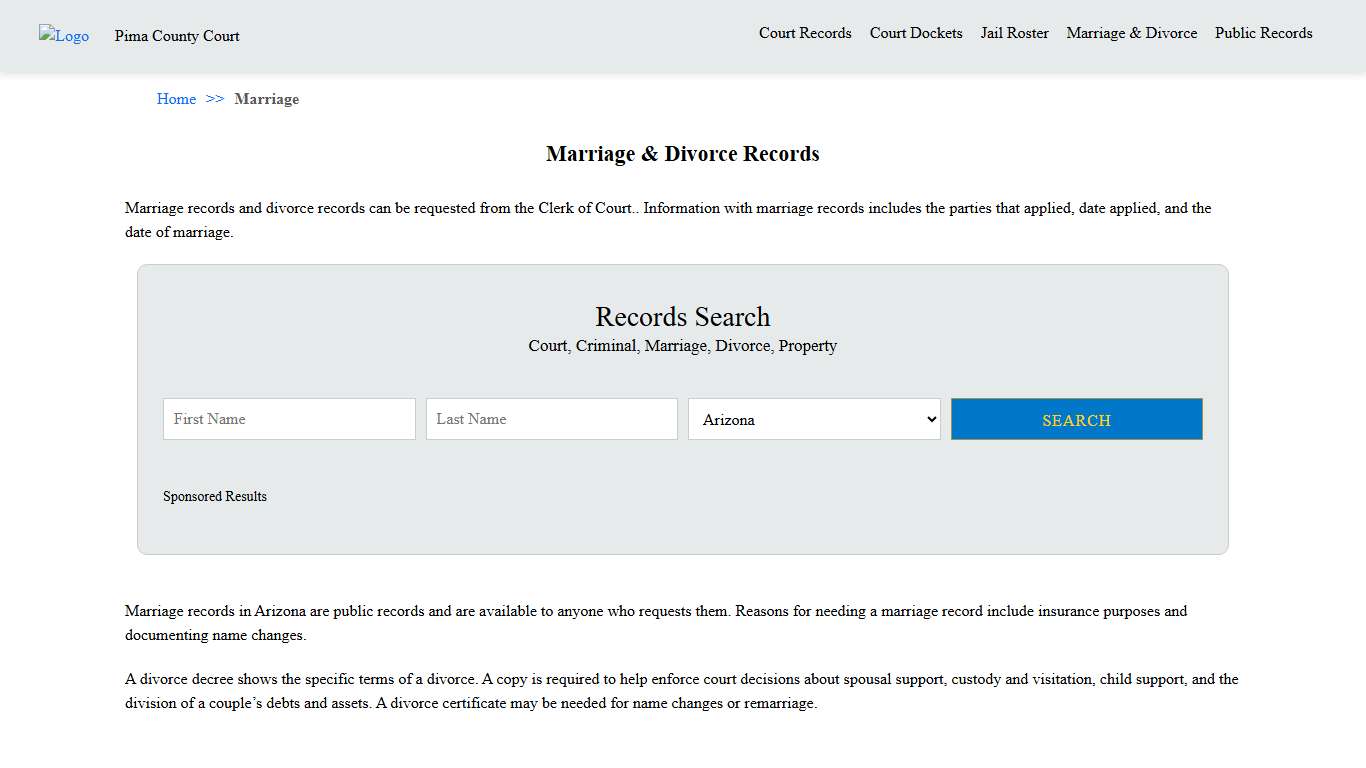 Marriage & Divorce Records | Pima County Court